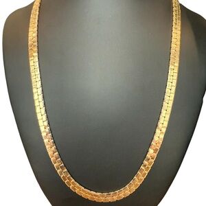 Vintage 1980’s Gold Tone Thick Brick Style Herringbone Chain 24” Necklace